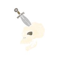 cartoon dagger stuck in skull