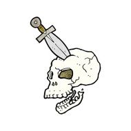 cartoon dagger stuck in skull N2