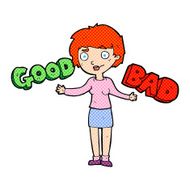 cartoon woman weighing up options N7