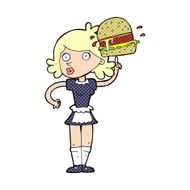 cartoon waitress with burger N11