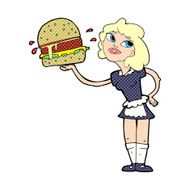 cartoon waitress serving burger N3