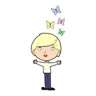 cartoon man and butterflies N3