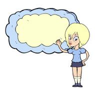 cartoon woman with cloud text space N8