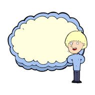 cartoon happy man with cloud text space N3