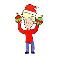 cartoon man with christmas baubles N3