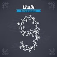 Chalk drawn floral numbers The number 9