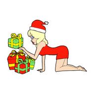 cartoon woman opening presents N5