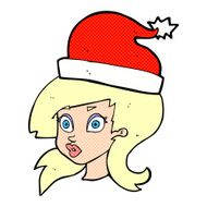 cartoon woman wearing christmas hat N15