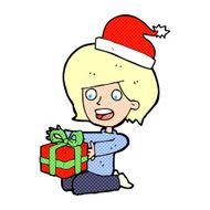 cartoon woman opening presents N6