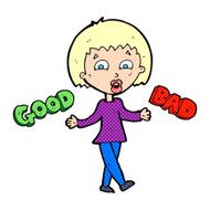 cartoon woman weighing up options N8
