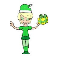 cartoon woman with christmas present N3