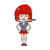 cartoon woman with knife in teeth N3