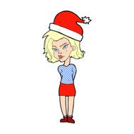 cartoon woman wearing christmas hat N17