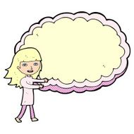 cartoon girl with cloud text space N3