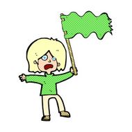 cartoon woman waving green flag N3