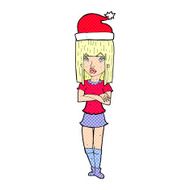 cartoon woman in christmas hat N8