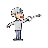 cartoon security guy with key N3