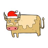 cartoon cow with christmas hat N3