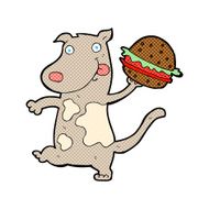 cartoon hungry dog with burger N2