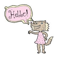 cartoon wolf girl saying hello N3