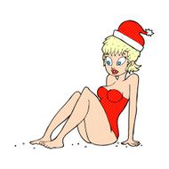 cartoon swimsuit model in christmas hat N3