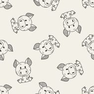 Chinese Zodiac pig doodle drawing seamless pattern background