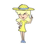 cartoon woman wearing summer hat N9