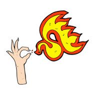 cartoon hand and fire symbol N2