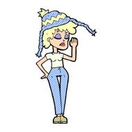 cartoon woman wearing winter hat N65