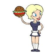 cartoon waitress with burger N14