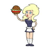 cartoon waitress with burger N15