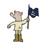 cartoon wolf man waving pirate flag N2