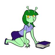 cartoon alien girl and book N3