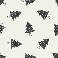 Christmas tree doodle seamless pattern background