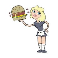 cartoon waitress serving burger N4
