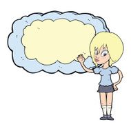 cartoon woman with cloud text space N11