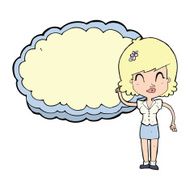cartoon woman with cloud text space N12