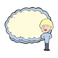 cartoon happy man with cloud text space N4