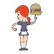 cartoon waitress serving a burger N6
