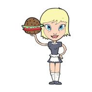 cartoon waitress with burger N16