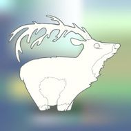 Vector Illustration Hand-drawn deer with long horns on blurred