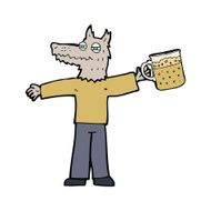 cartoon wolf man drinking beer N4
