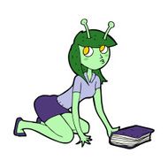 cartoon alien girl and book N4