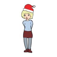 cartoon woman wearing christmas hat N19