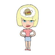 cartoon woman thinking about junk food N3