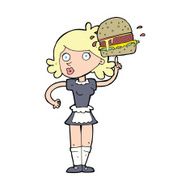 cartoon waitress with burger N17