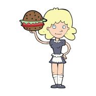 cartoon waitress with burger N18