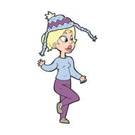 cartoon woman in knitted hat N4