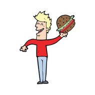 cartoon man with burger N8