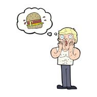 cartoon shocked man thinking about junk food N4
